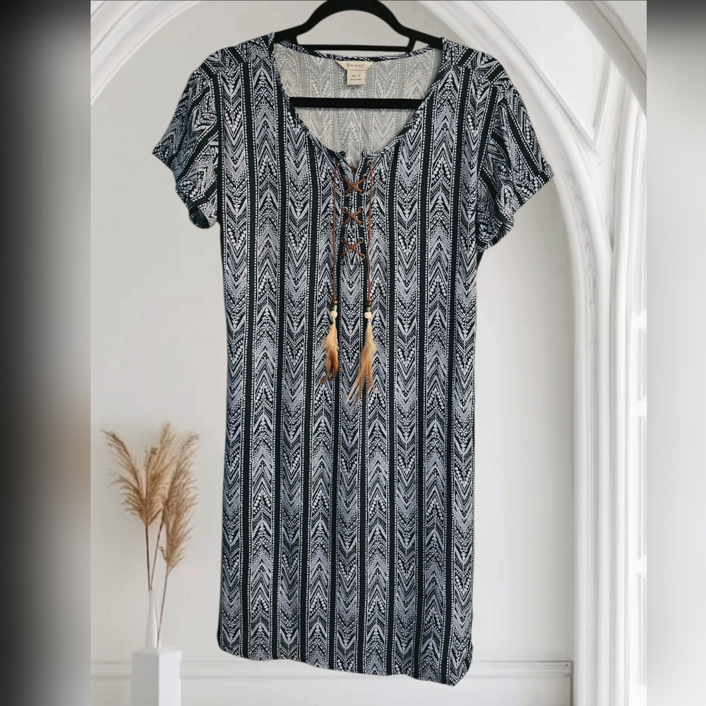 Ariet Womens Light & Dark Blue Patterned Country Western Dress   Size XS